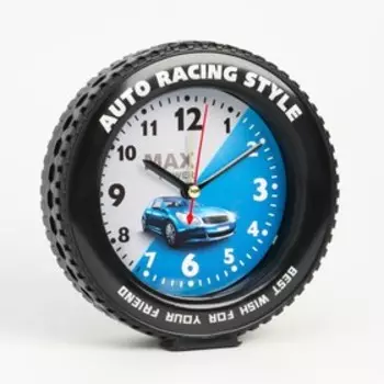Часы - будильник настольные «Гонки» детские, дискретный ход, d-10 см, 1414 см, АА