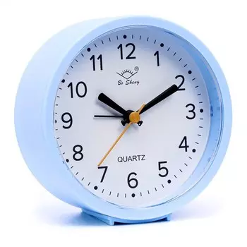 Будильник, дискретный ход, d-12 см, синий