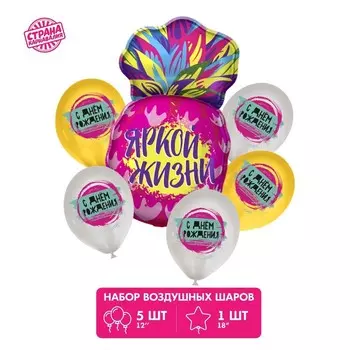 Воздушные шары, набор «Ананас. С Днём Рождения», 6 шт.
