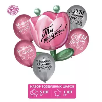 Шары воздушные, набор «Цветок», фольга, латекс, 6 шт.