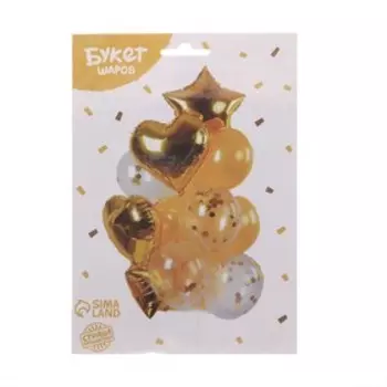 Шары воздушные, букет «Романтика», латексные, фольгированные, жёлтый, набор из 14 шт