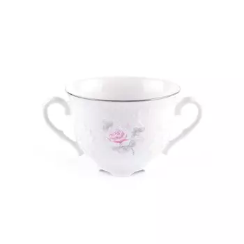 Бульонница Cmielow Rococo «Бледные розы, отводка платина», 330 мл