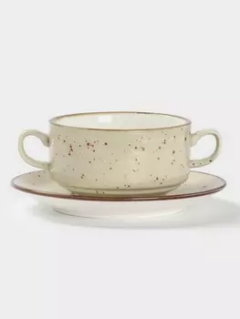 Бульонница с блюдцем Magistro Mediterana, 270 мл, фарфор, бежевая