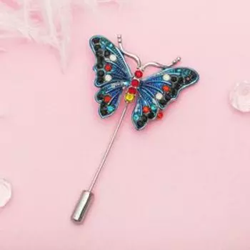 Булавка "Бабочка волшебная", 7см, разноцветная в серебре
