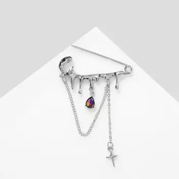 Булавка "Цепь" со звёздами, 5см, цвет белый в серебре