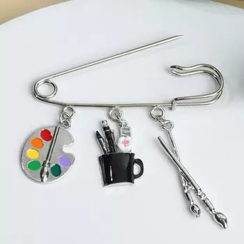 Булавка «Художник» с подвесками, 7 см, цветная в серебре