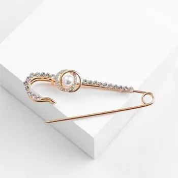 Булавка «Классика» овалы с жемчужиной, 7.5 см, белая в золоте