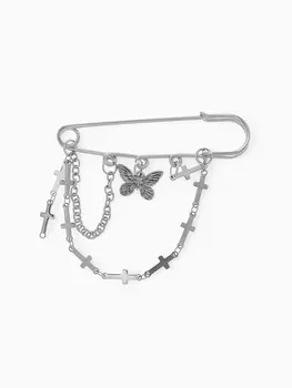 Булавка «Кресты» и бабочка, цвет серебро