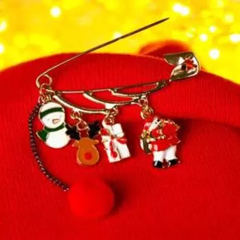 Булавка новогодняя "Весёлая компания" шарик на цепочке, цветная в золоте