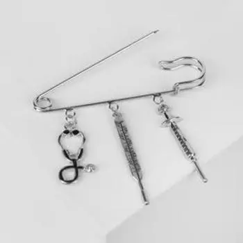 Булавка с подвесками "Медицина", 7см, цвет серебро