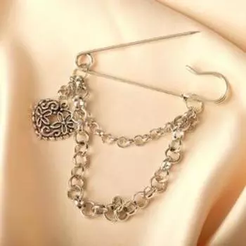 Булавка с подвесками "Сердце цветущее", 6,5см, цвет чернёное серебро