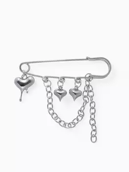 Булавка «Сердца» с цепочкой, цвет серебро