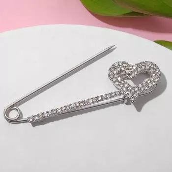 Булавка "Сердце" контур, L=7,5см, цвет белый в серебре