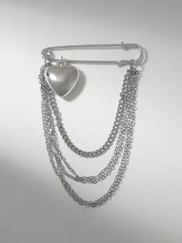 Булавка «Сердце» с цепочками, цвет серебро