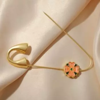 Булавка уно «Цветок», 6,5 см, цвет розово-зелёный в матовом золоте