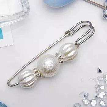 Булавка «Зефир» 7 см, белая в серебре