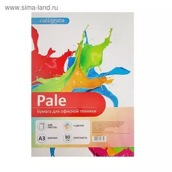 Бумага цветная А3, 100 листов Calligrata Пастель, 5 цветов, 80 г/м