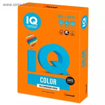 Бумага цветная А4 250 л, IQ COLOR Intensive, 160 г/м2, оранжевая, OR43