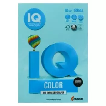 Бумага цветная А4 500 л, IQ COLOR, 80 г/м2, голубой, MB30
