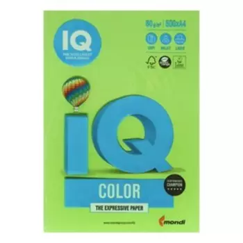 Бумага цветная А4 500 л, IQ COLOR, 80 г/м2, зеленая липа, LG46