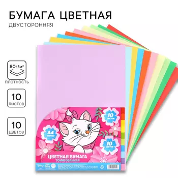 Бумага цветная тонированная, А4, 10 листов, 10 цветов, немелованная, двусторонняя, в пакете, 80 г/м, Коты Аристократы