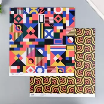 Бумага для скрапбукинга двусторонняя Color geometry, плотность 180 г, 30.532 см