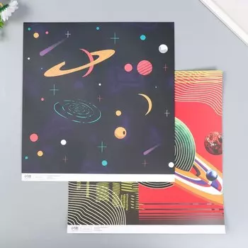 Двусторонняя бумага для скрапбукинга «Арт Узор. Космос», 180 г/м, 30.532 см