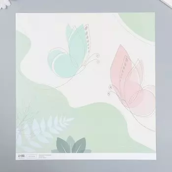 Бумага для скрапбукинга «Порхающие бабочки», плотность 180 г, 30.532 см