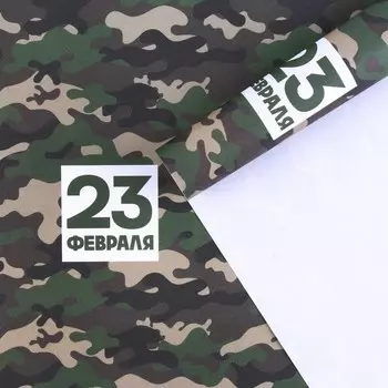 Бумага упаковочная крафтовая белая «23 февраля хаки», 50 x 70 см