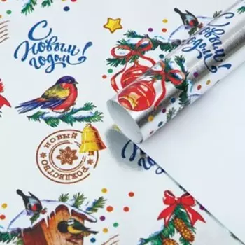 Бумага металлизированная "Синицы", 0,685 х 1 м