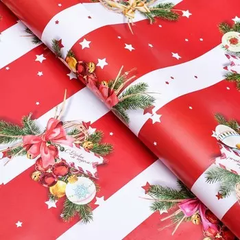 Бумага упаковочная новогодняя глянцевая «Бирки», 70 х 100 см, 1 лист