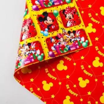 Бумага упаковочная глянцевая двусторонняя , Микки Маус, 60x90 см