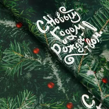 Бумага упаковочная новогодняя глянцевая «Еловые ветки», 5070 см