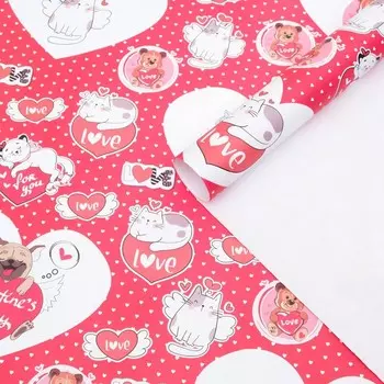 Бумага упаковочная глянцевая "Котики", 70 х 100 см