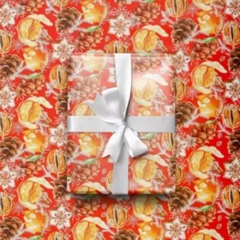Бумага упаковочная глянцевая «Мандарины и шишки», 50 х 70 см