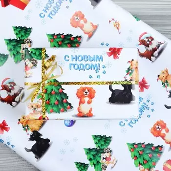 Бумага упаковочная глянцевая "Праздник с верными друзьями",70 х 100 см, 1 лист