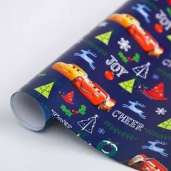 Бумага упаковочная глянцевая "С Новым Годом!" Тачки,50 х70 см