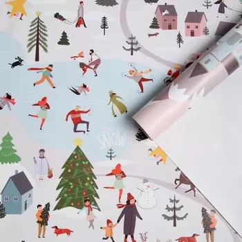 Бумага упаковочная глянцевая «Зимний город», 70 × 100 см