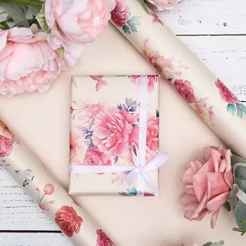 Бумага упаковочная, крафт белый «Цветочный образ», 4060 см