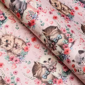 Бумага упаковочная, крафт белый "Котята", 70х100 см