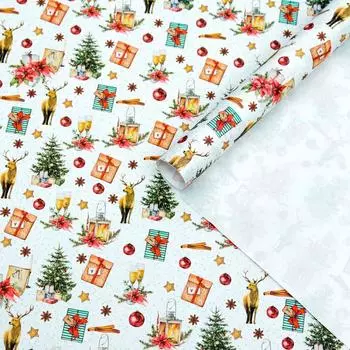 Бумага упаковочная крафт "Олени", 50 х 70 см