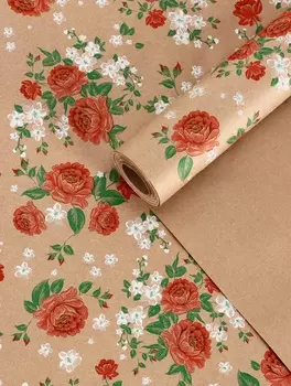 Бумага упаковочная крафт «Пионы», красный, 0.7210±5% м, 60 г