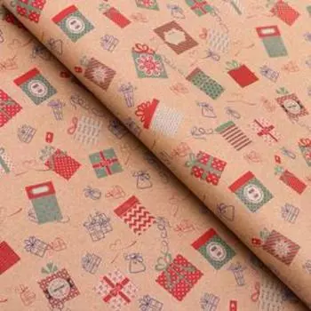 Бумага упаковочная крафт "Подарки", 0,5 х 0,7 м