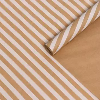 Бумага упаковочная крафт "Полосы наклонные белые", 0,6 x 10 м, 70г/м2