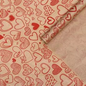 Бумага упаковочная крафт "Сердечки фигурные", красный, 40 г/м ,0,72 х 10 м