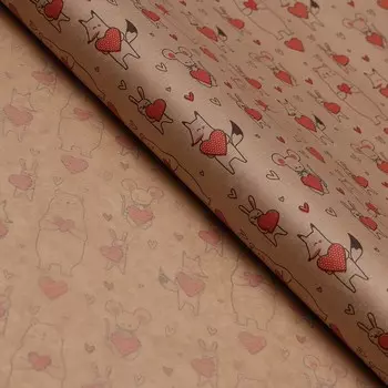 Бумага упаковочная крафт "Зверята", 0,6 х 10 м, 40 г/м2