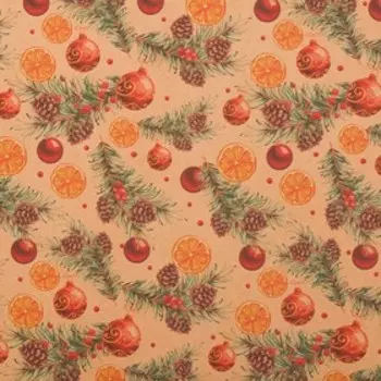 Бумага упаковочная новогодняя крафтовая «Апельсины», 50 х 70 см