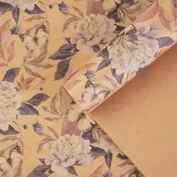 Бумага упаковочная крафтовая «Цветы и бабочки», 50 × 70 см