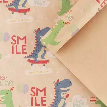 Бумага упаковочная крафтовая «Динозавры», 70 100 см