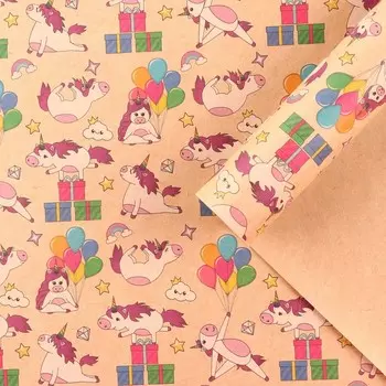 Бумага упаковочная крафтовая «Единорожки», 50 × 70 см